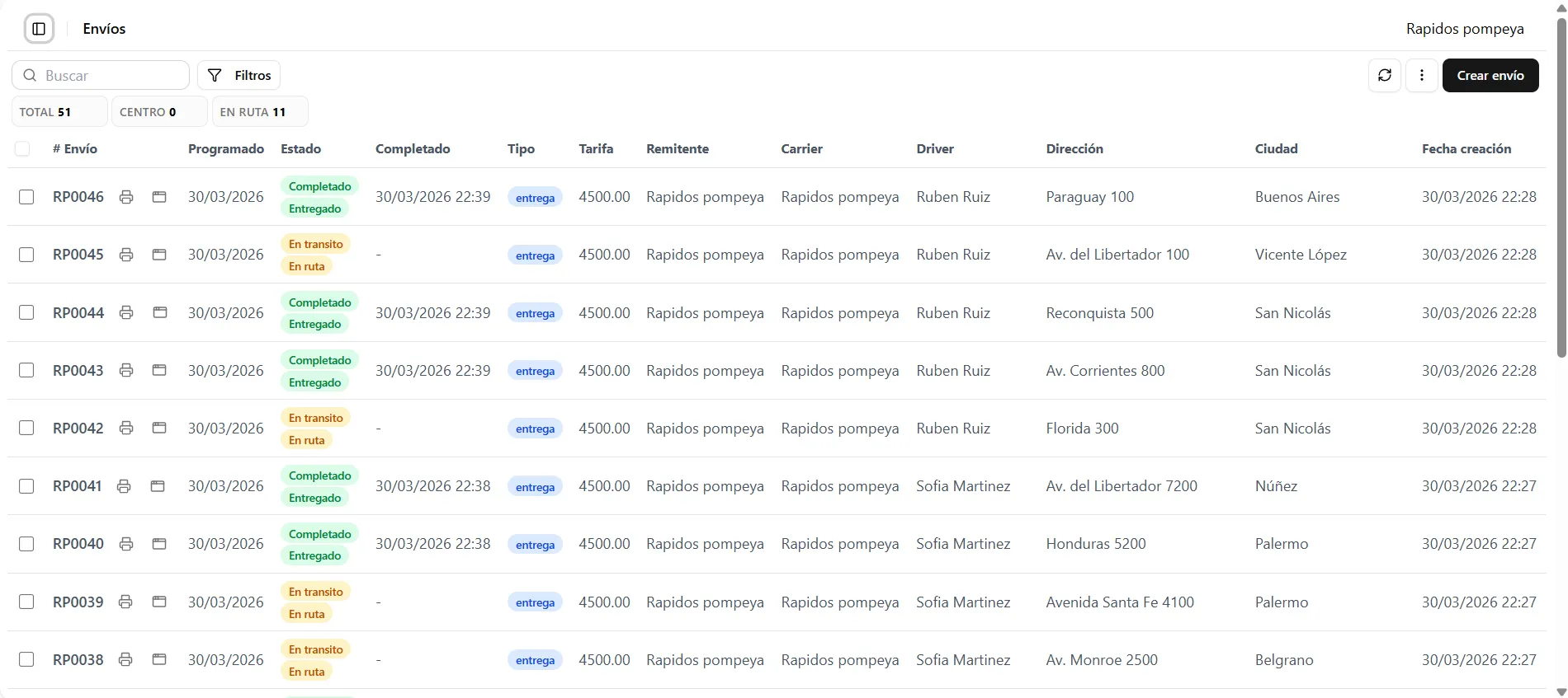 Dashboard seller con logística en tiempo real