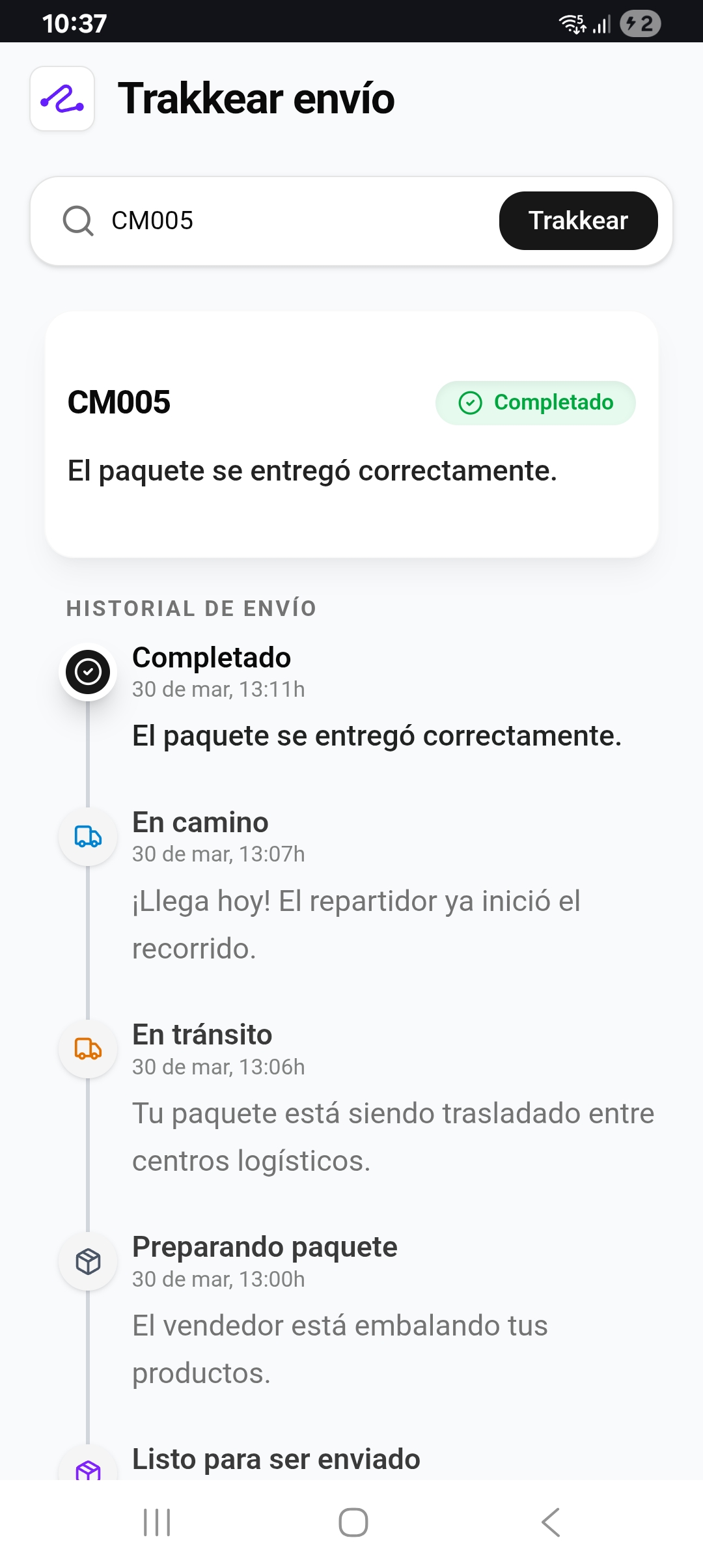 Seguimiento de paquete en vivo para comprador